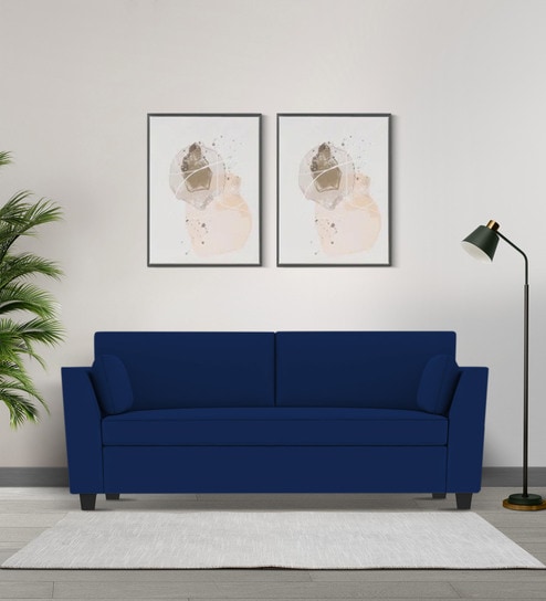 Bristo Velvet 3 Seater Sofa in Indigo Blue Colour with Storage