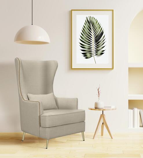 Bristo Fabric Wing Chair in Beige Color