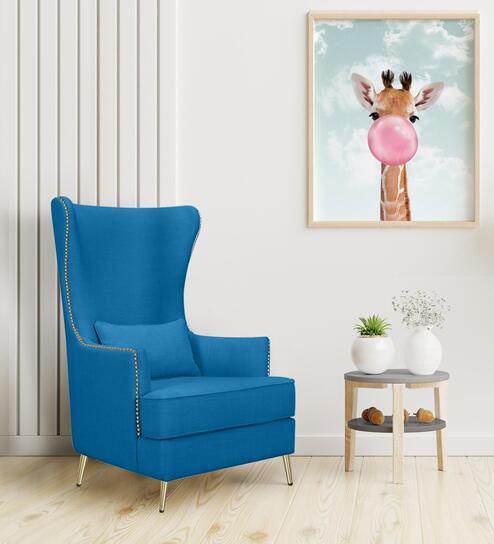 Bristo Fabric Wing Chair in Blue Color