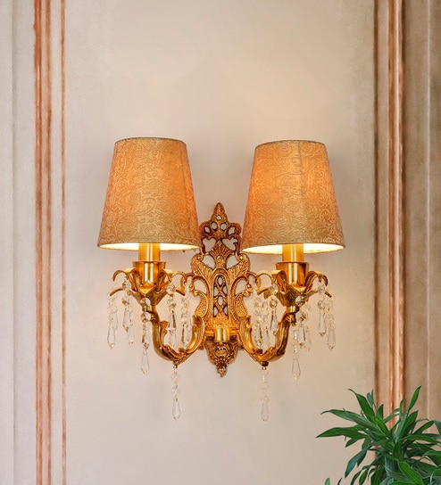 Brocade Brass Finished Wall Sconce with Crystals