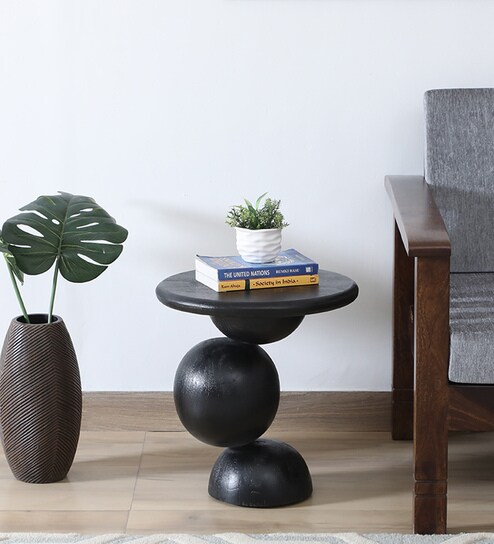 Bronte Solid Wood End Table In Sandblasted Black Finish