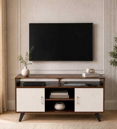 Bronx Tv Unit In Smoked Walnut & Beige Finish