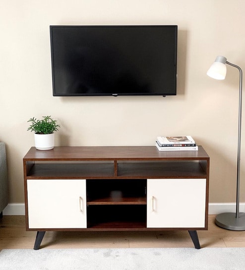 Bronx Tv Unit In Smoked Walnut & Beige Finish