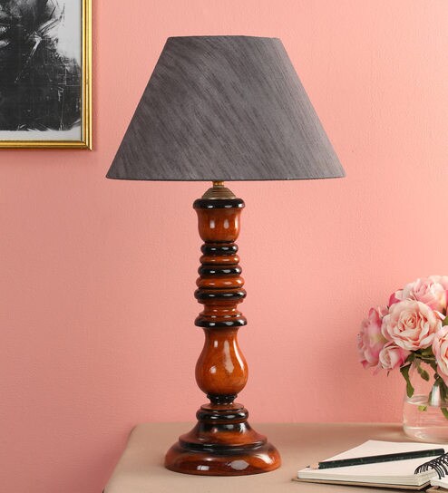 Bronze Fabric Shade Table Lamp With Brown Base By Foziq