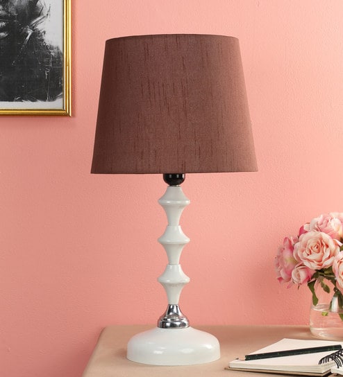 Bronze Fabric Shade Table Lamp with White Base by Foziq