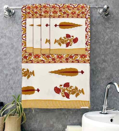 Bronze Mist Madhuban Floral Waffle Cotton 250 GSM Bath & Hand Towel Set
