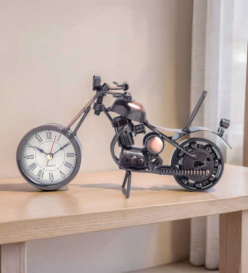 Bronze-Toned & White Bike Table Curio Showpiece