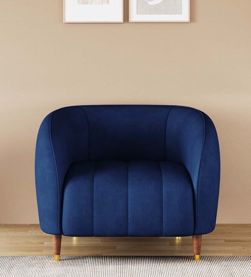 Brookfield Velvet Fabric 1 Seater Sofa in Royal Blue Colour