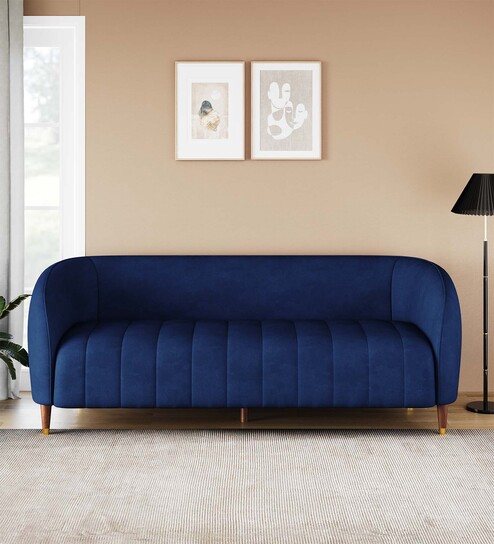 Brookfield Velvet Fabric 3 Seater Sofa in Royal Blue Colour