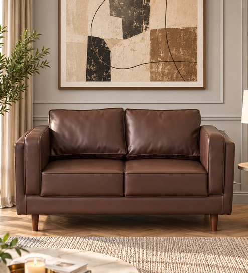 Brookly Leatherette 2 Seater Sofa In Brown Colour