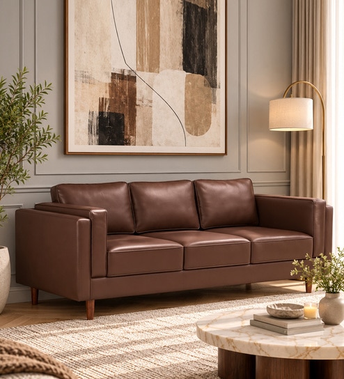 Brookly Leatherette 3 Seater Sofa In Brown Colour