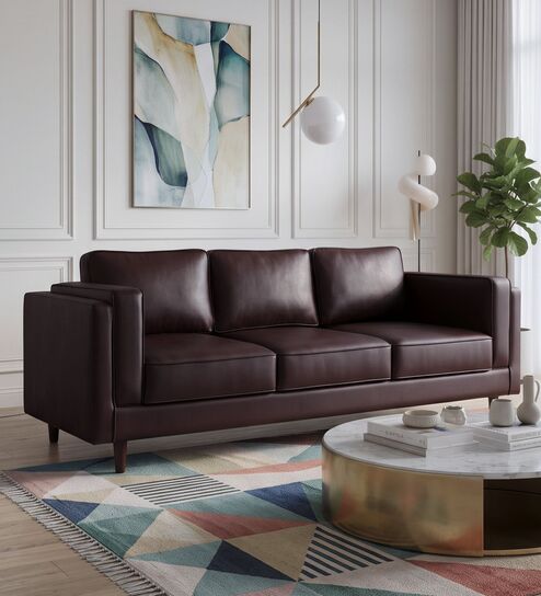 Brookly Leatherette 3 Seater Sofa In Brown Colour