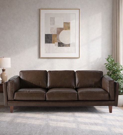 Brookly Leatherette 3 Seater Sofa In Brown Colour