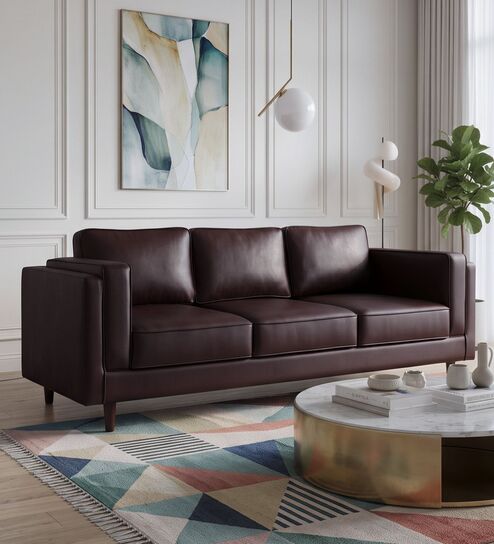 Brookly Leatherette 3 Seater Sofa In Brown Colour
