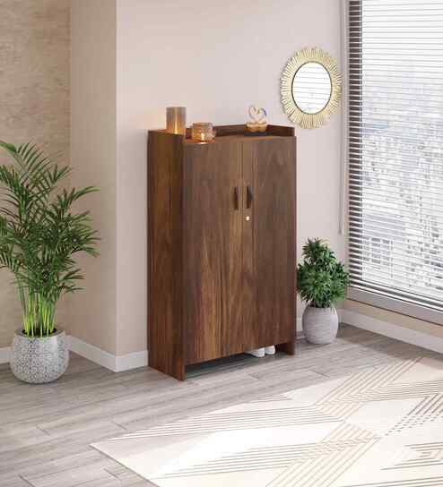 Brooklyn 2 Door Tall Shoe Cabinet In Brown Maple Finish