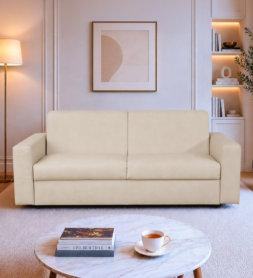 home4u Brooklyn Convertible 3 Seater Sofa Cum Bed In Sand Beige Colour-picture-32