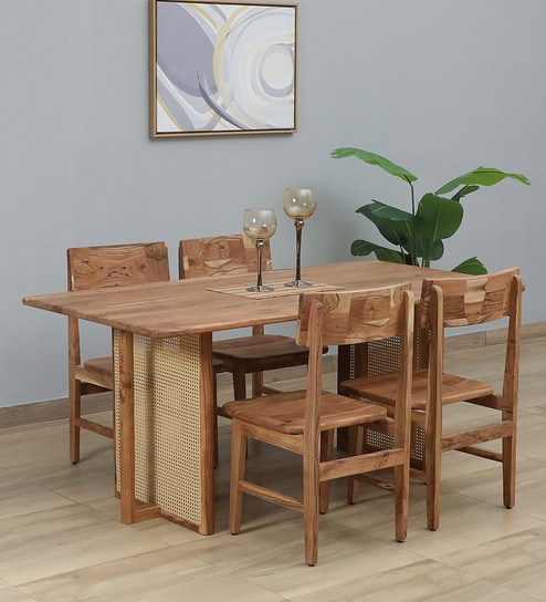 Brovst Acacia Wood 4 Seater Dining Set In Natural Finish