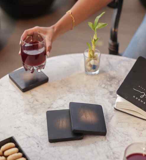 Brown & Black Acacia Wood (Set of 4) Coasters