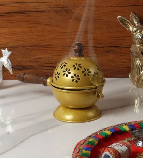 Brown & Gold Metal Round Lobaan With handle