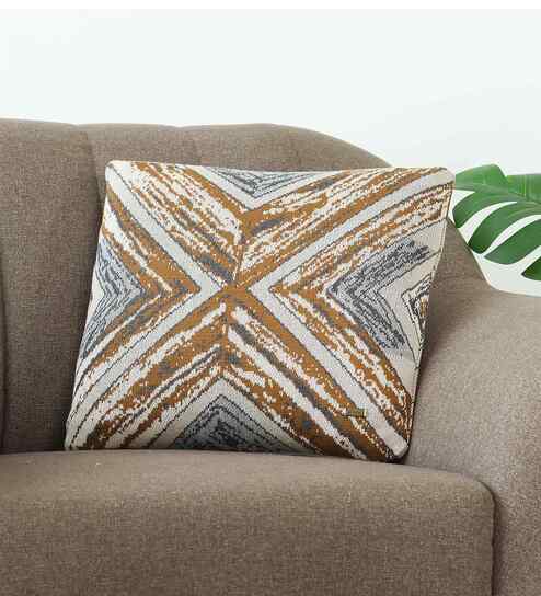 Brown & Ivory 100% Cotton Sabah 16X16 Inches Knitted Cushion Cover