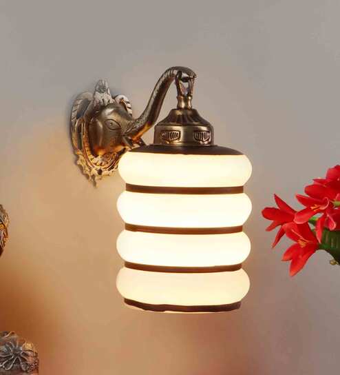 Brown & Off White Metal Wall Light By Foziq