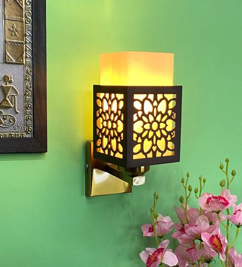 Brown & White E27 holder Metal & Glass Uplight Wall Scone