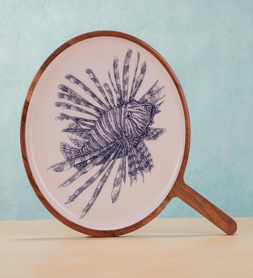 Brown & White Enamel Acacia Wood  Appetizer Platter