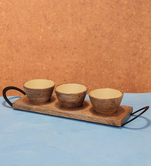 Brown & Yellow Mango Wood  Appetizer Platter