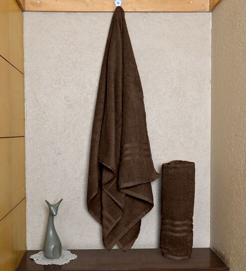 Brown Cotton Solid 550 GSM 2 Pcs Bath Towels