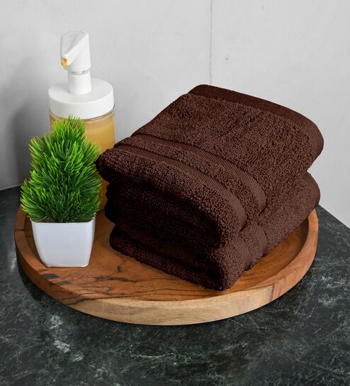 Brown Cotton Solid 550 GSM 2 Pcs Hand Towels