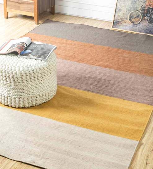 Multicolor Striped Polyester Hand Woven 5 X 8 Feet Dhurrie By Jaipur Rugs