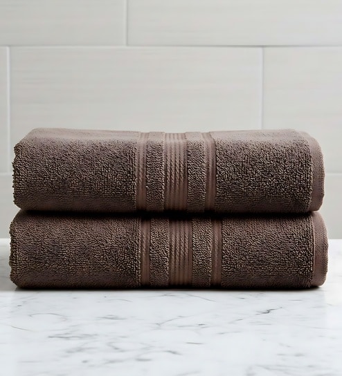 Brown Soft Cotton 500 GSM Solid Bath Towel Pack Of 2