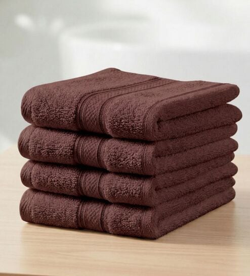 Brown 100% Cotton 600 Gsm Face Towel 4 Pc