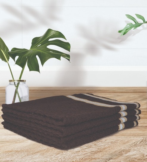 Brown 100% Cotton Patterned 400 GSM Hand Towels (set of 4)