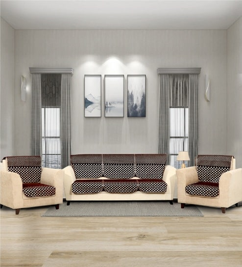 Brown 5 Seater Abstract 10Pcs Sofa Covers
