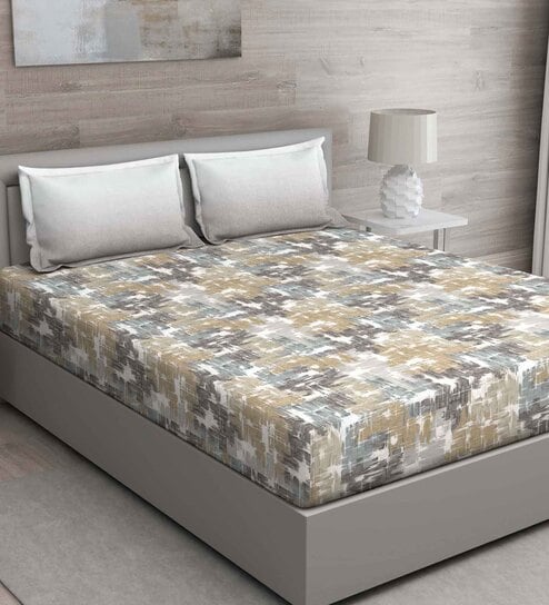 Brown Abstract 144 TC Cotton King Sized Bed Sheets with 2 Pillow Covers by GM Fabrics