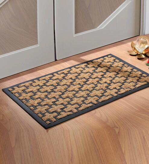 Black Plastic Abstract Pattern 2 x 3 Feet AntiSkid Door Mat by @home