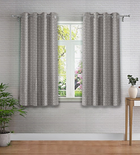 Grey Abstract Polyester 5ft Semisheer Eyelet (Set Of 2) By Cortina