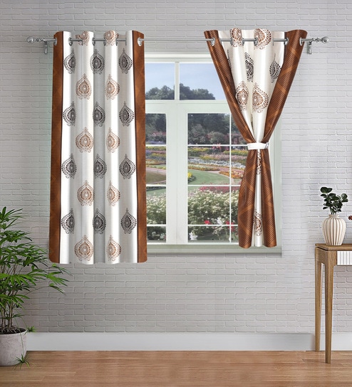 Brown Abstract Polyester 5ft Semisheer Eyelet (Set Of 2)