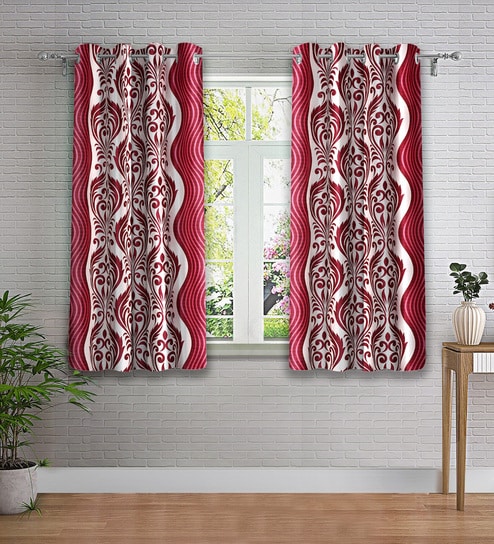 Pink Abstract Polyester 5ft Semisheer Eyelet (Set Of 2)