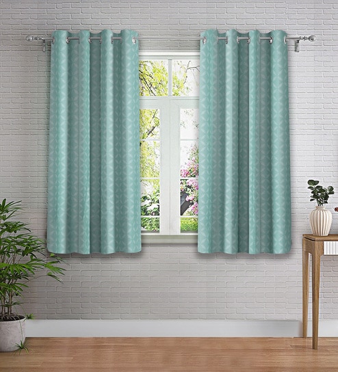 Green Geometric Polyester 5ft Semisheer Eyelet (Set Of 2)