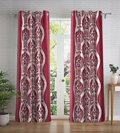 Pink Abstract Polyester 7ft Semisheer Eyelet (Set Of 2)