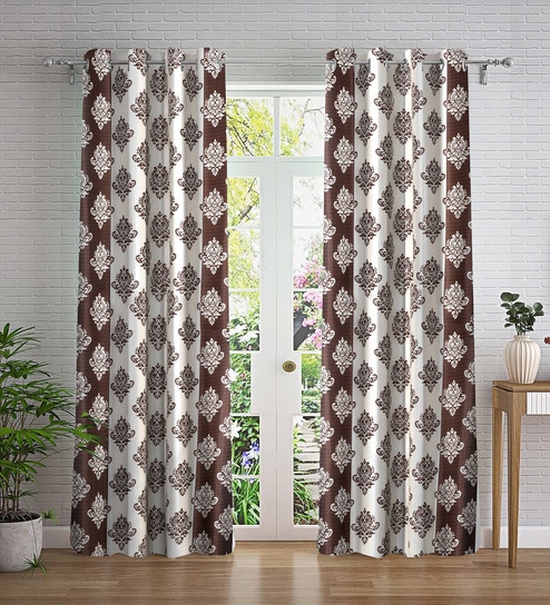 Brown Traditonal Polyester 7ft Semisheer Eyelet (Set Of 2)