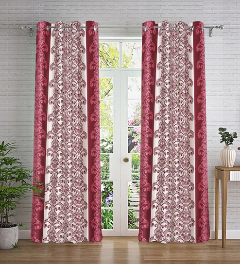Pink Abstract Polyester 7ft Semisheer Eyelet (Set Of 2)