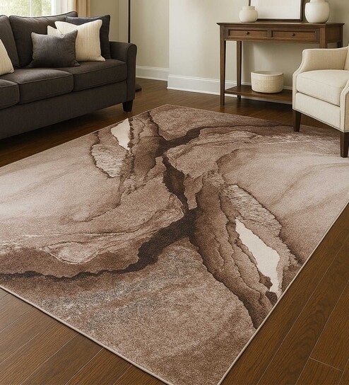Brown Abstract Polypropylene 11 ft x 8 ft Machine Made Carpet