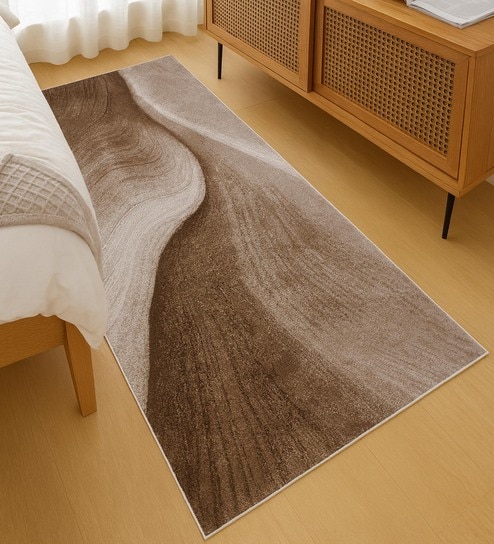 Brown Abstract Polypropylene 5 ft x 2 ft Machine Made Runner