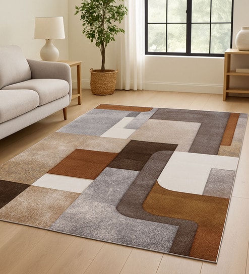 Brown Abstract Polypropylene 6 ft x 4 ft Machine Made Carpet