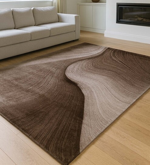 Brown Abstract Polypropylene 6 ft x 4 ft Machine Made Carpet