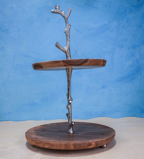 Brown Acacia Wood  2-Tier Appetizer platter