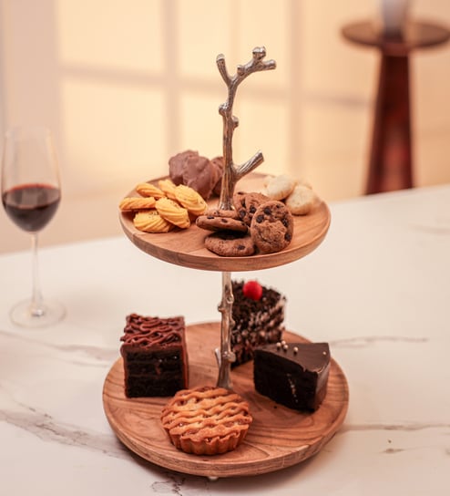 2 Tier Brown Acacia Wood Appetizer Platter